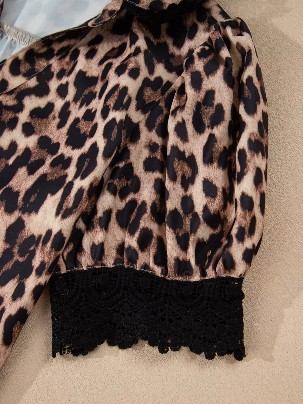 Leopard Print Lace Trim Short Sleeve Shirt, image 11