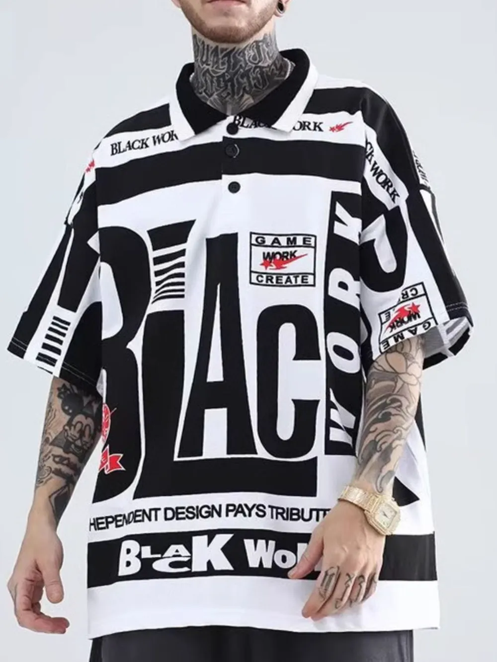 Men's Plus Size Letter Print Half Sleeve Polo Shirt