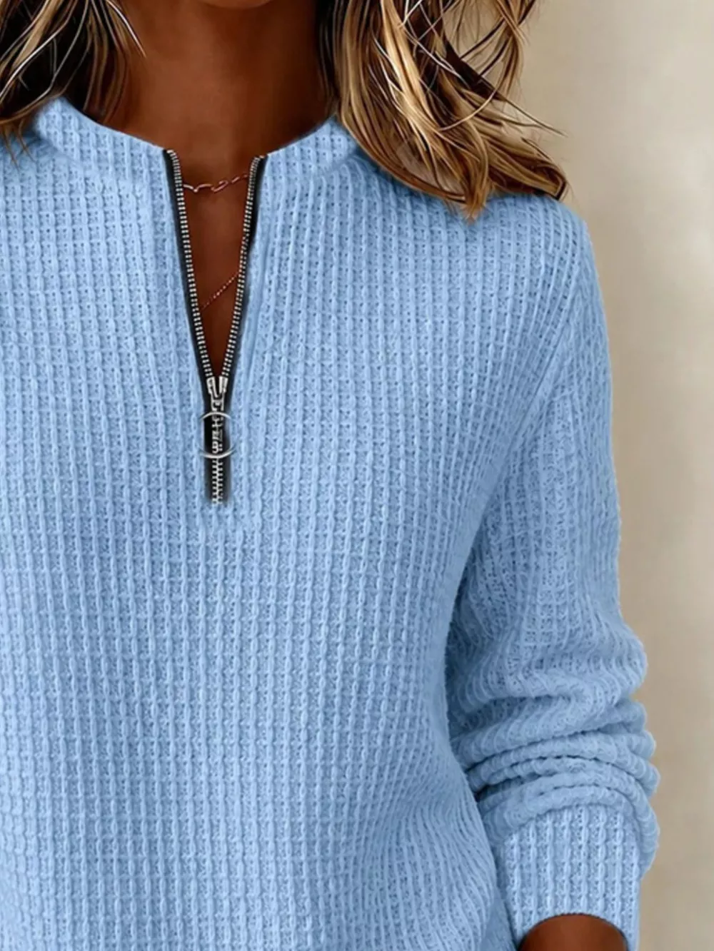 Full Size  Quarter-Zip Waffle Knit Sweatshirt Plus Size, image 3