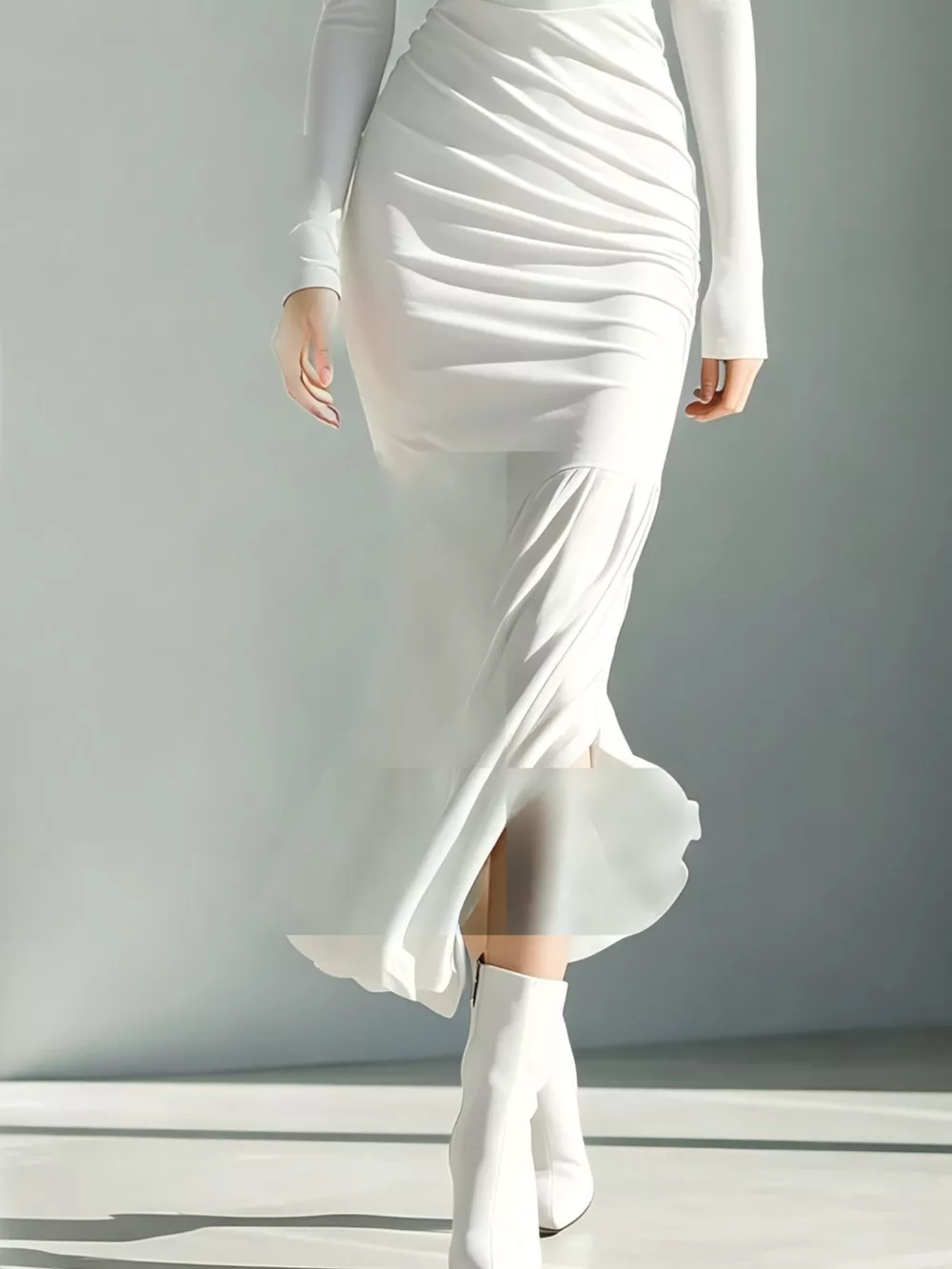 Full Size Slit Turtleneck Ruched Bodycon Mermaid Dress Plus Size, image 6