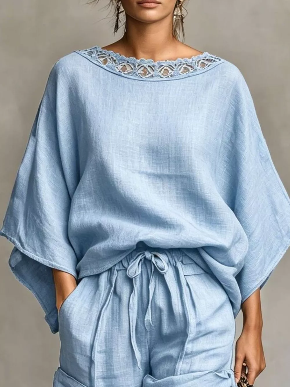 Lace Trim Top and Drawstring Shorts Set, image 5