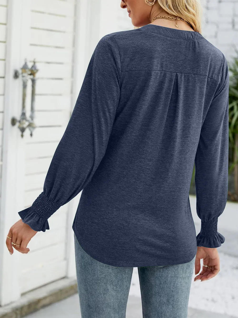 Full Size Notched Long Sleeve T-Shirt, image 3