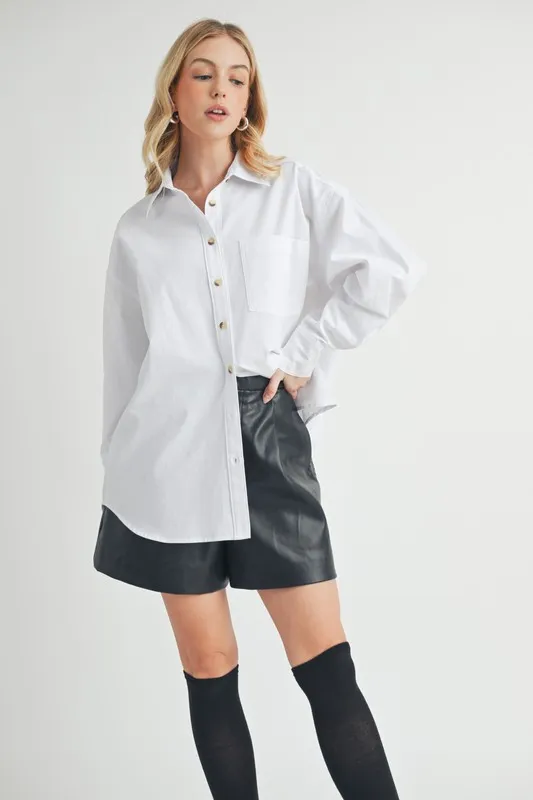 High-Low Collared Neck Drop Shoulder Shirt