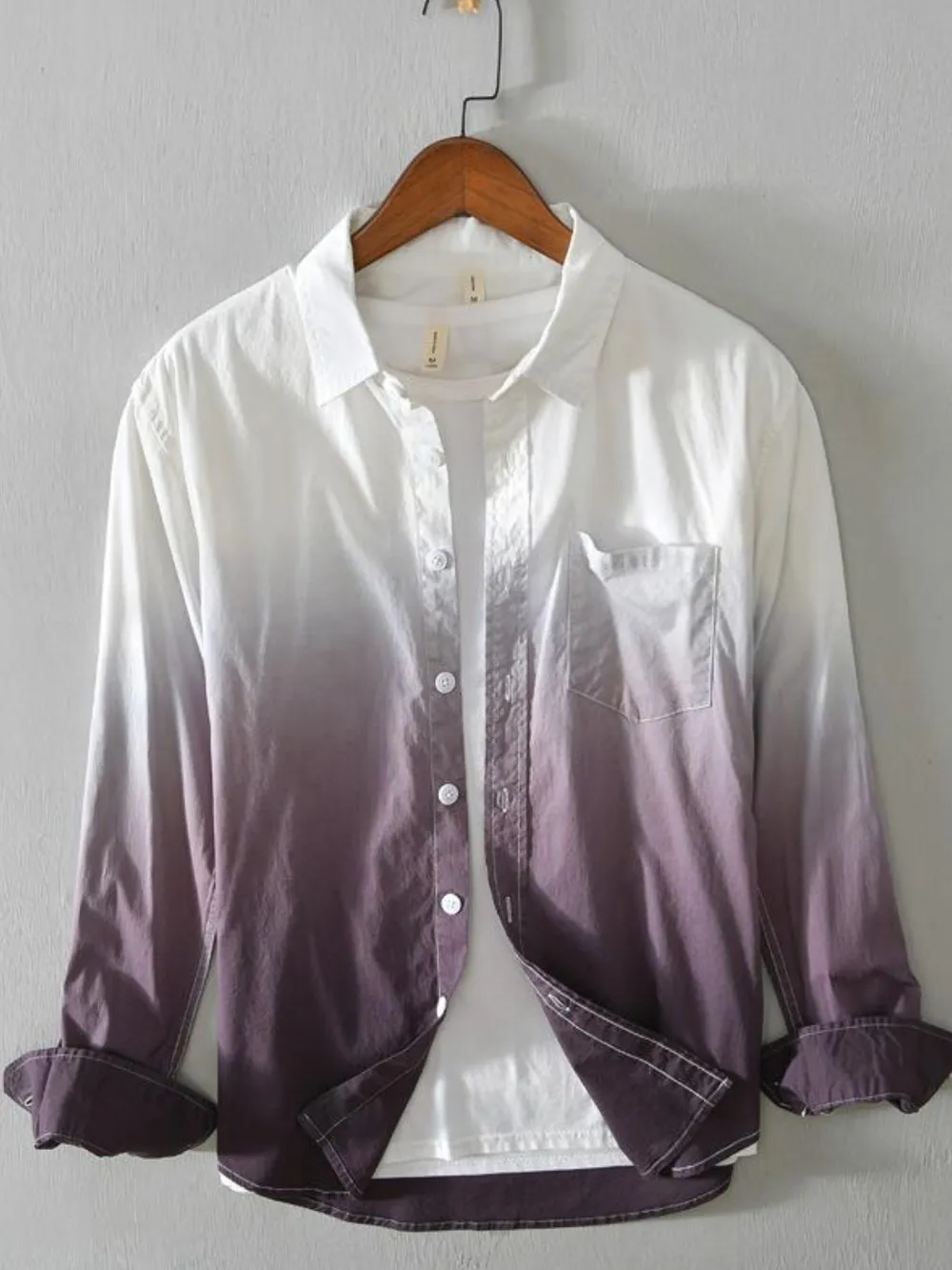 Men's Plus Size Gradient Button Up Long Sleeve Shirt, image 3