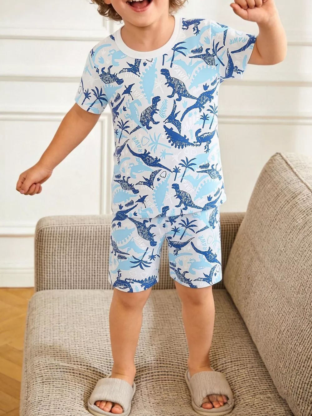 Children's Dinosaur Print Short Sleeve Pajama Set