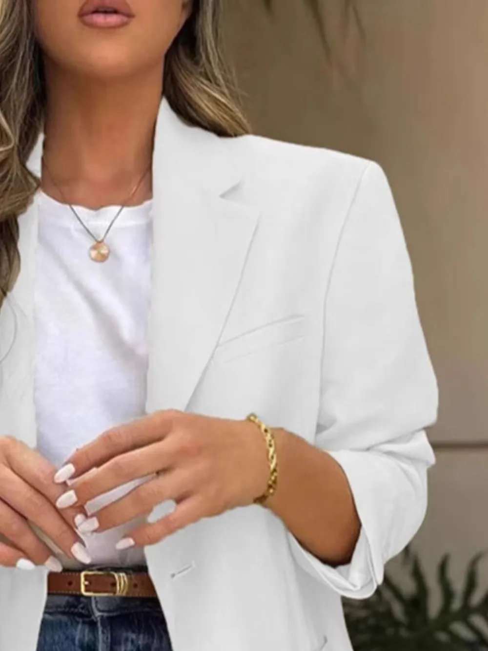 Pocketed Lapel Collar Long Sleeve Blazer, image 2
