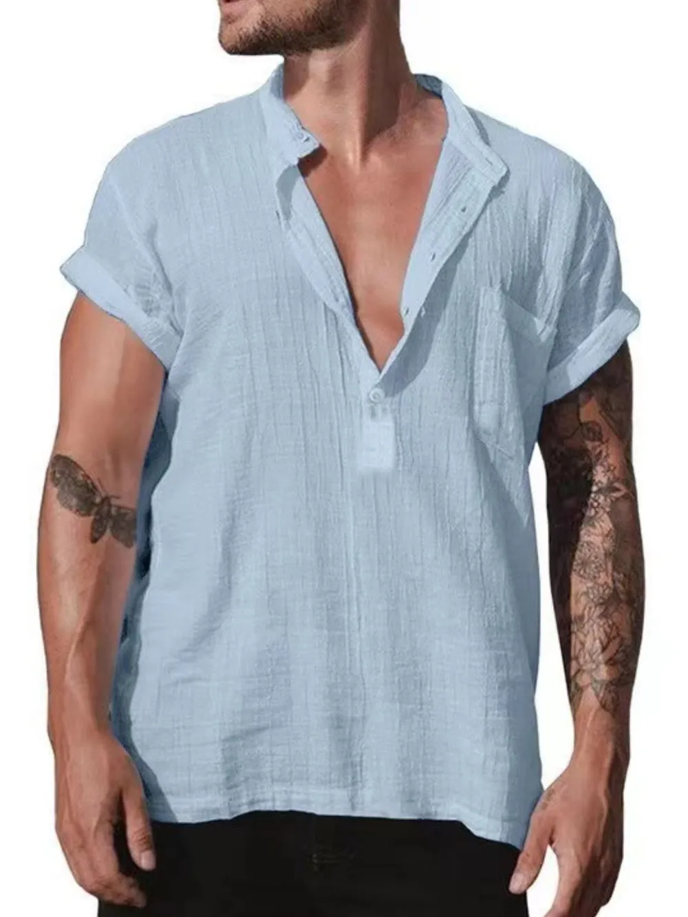 Men's Full Size Casual Linen Short Sleeve Top Plus Size, image 4