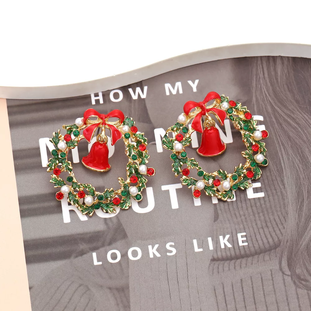 Christmas Wreath Bell Earrings, image 2