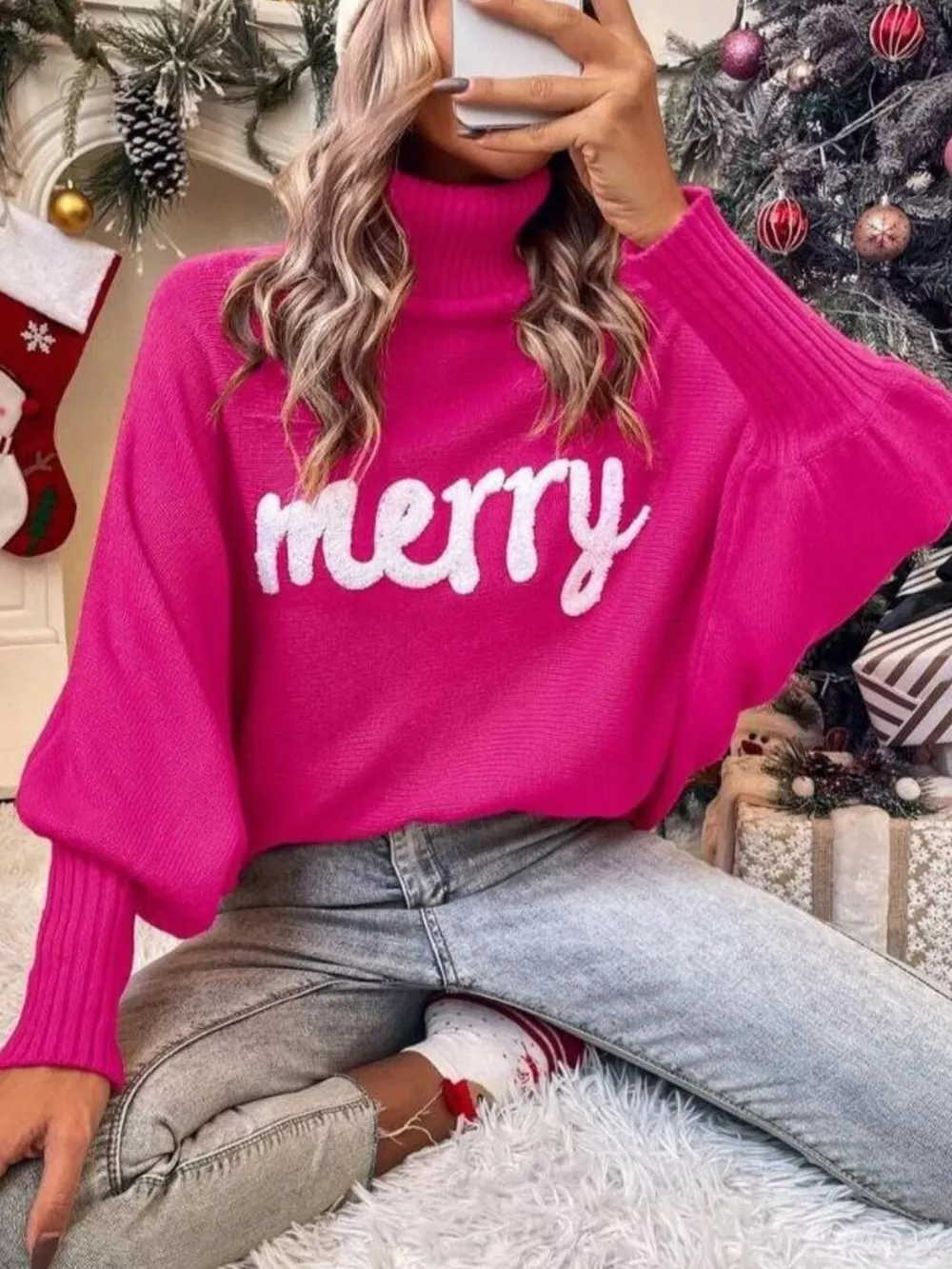 Merry Turtleneck Long Sleeve Christmas Sweater, image 14