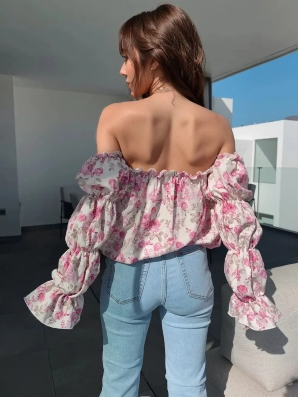 Printed Off-Shoulder Flounce Sleeve Blouse, image 6