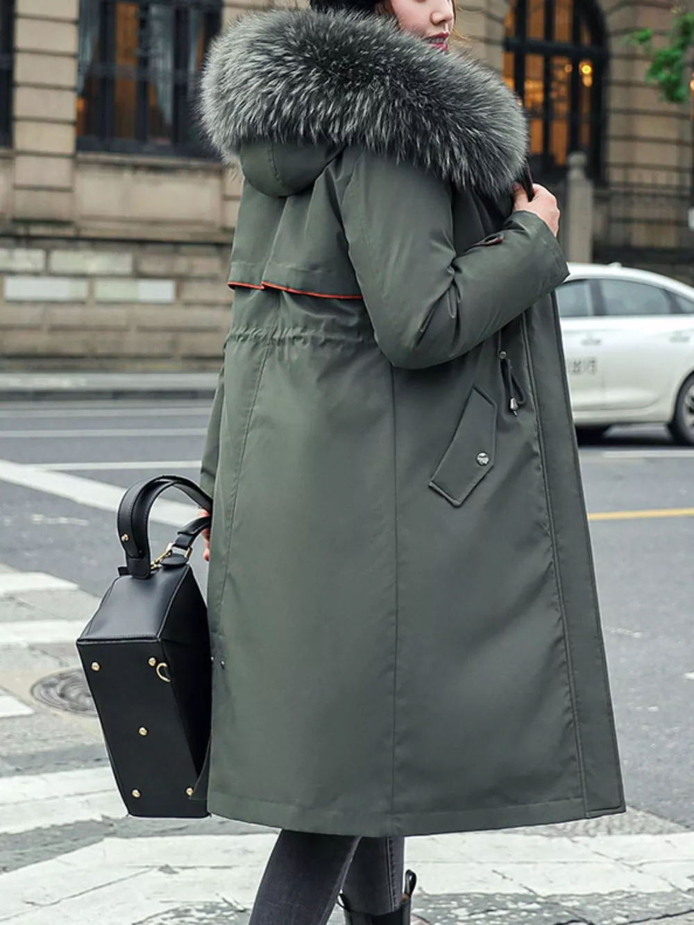 Plus Size Detachable Longline Hooded Parka with Faux Fur Trim and Drawstring Waist, image 22