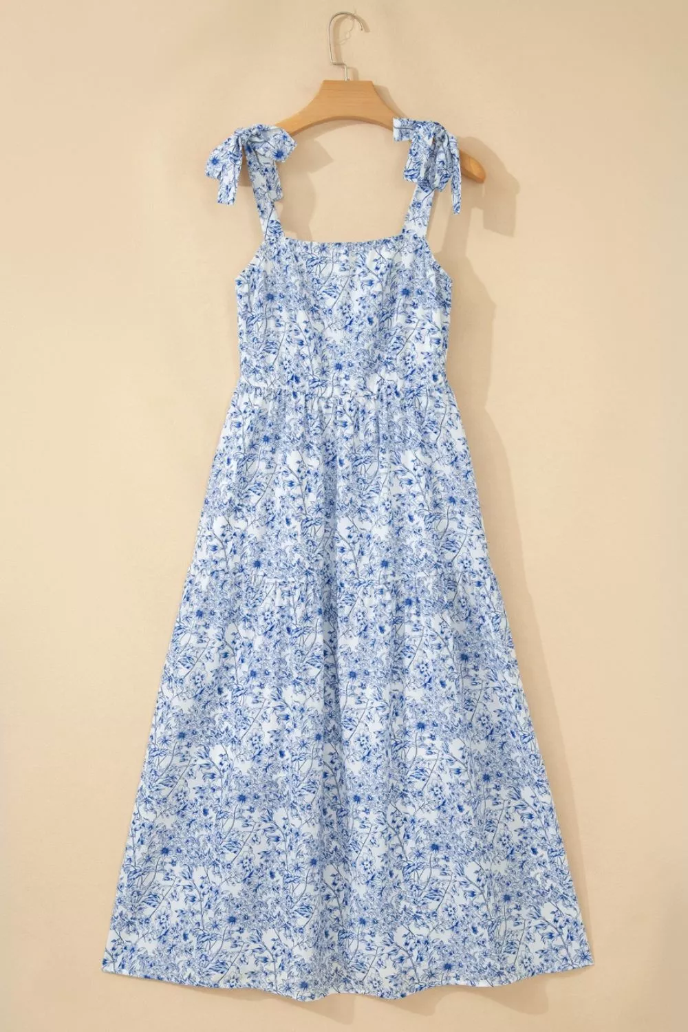 Floral Print Knot Straps High Waist Flared Maxi Dress, image 6