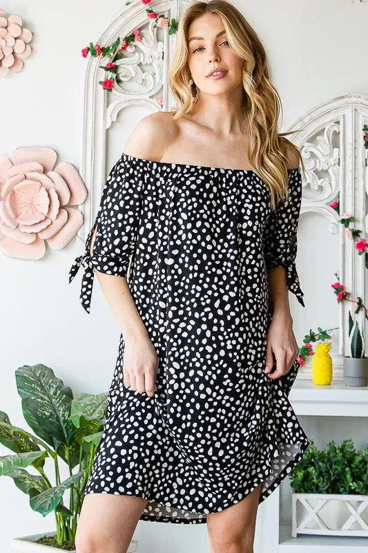 Full Size Short Sleeve Off Shoulder Animal Mini Dress Plus Size, image 14