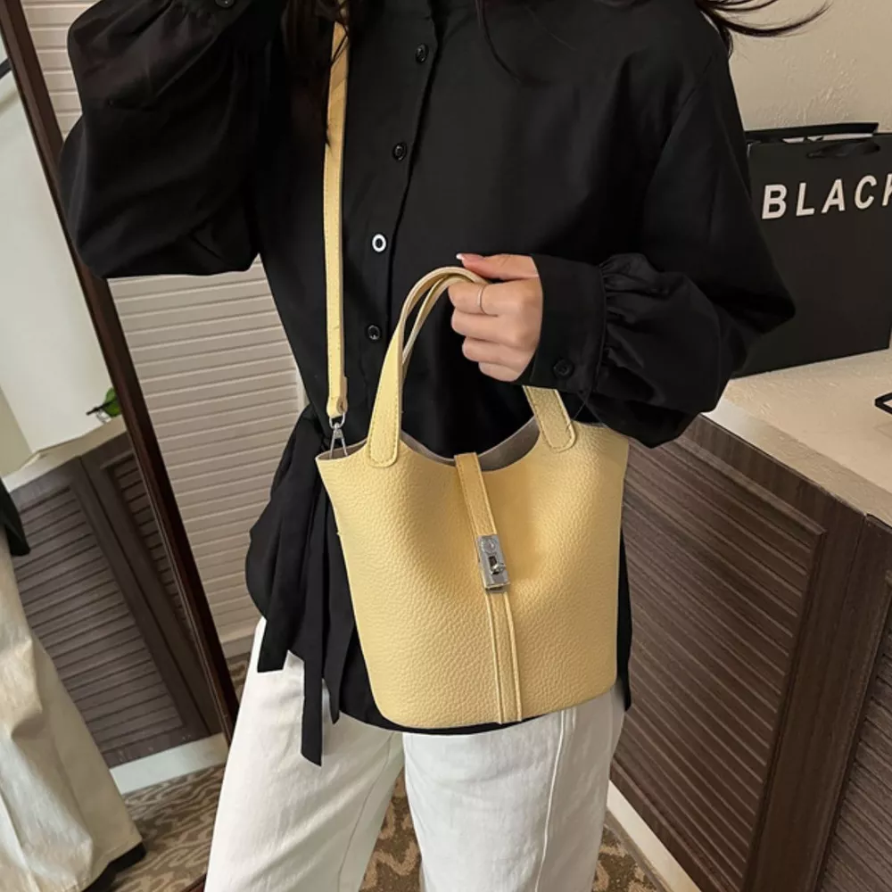 Leather Bucket Crossbody Bag, image 4