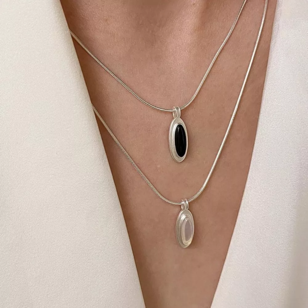 925 Sterling Silver Geometric Pendant Necklace, image 3