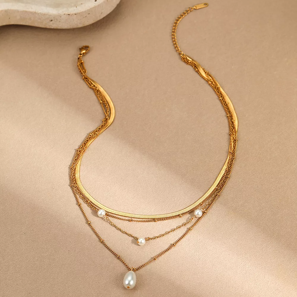 18K Gold-Plated Four-Layered Pearl Necklace, image 2