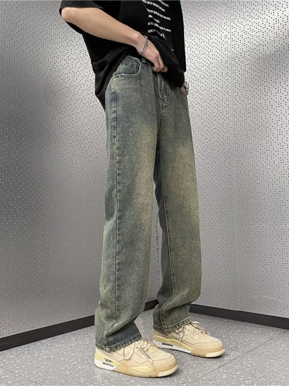 Men's Full Size Vintage Wash Wide Leg Jeans Plus Size