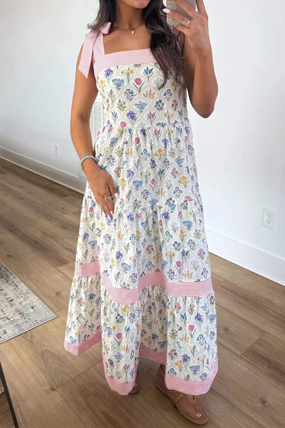 Tiered Floral Tie Shoulder Midi Dress, image 3