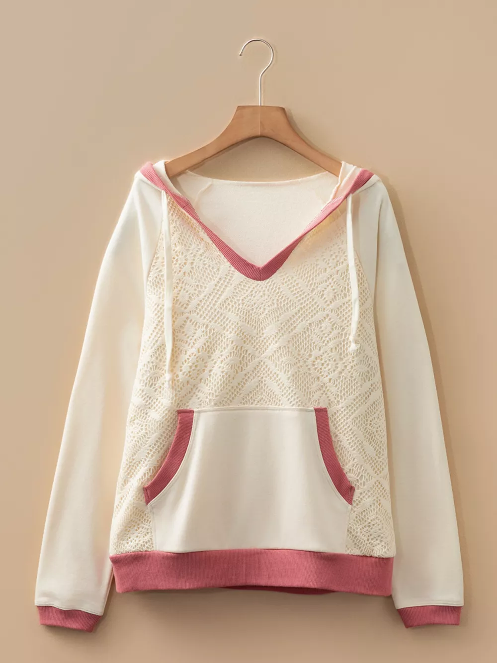 Crochet Panel Kangaroo Pocket Hoodie, image 2