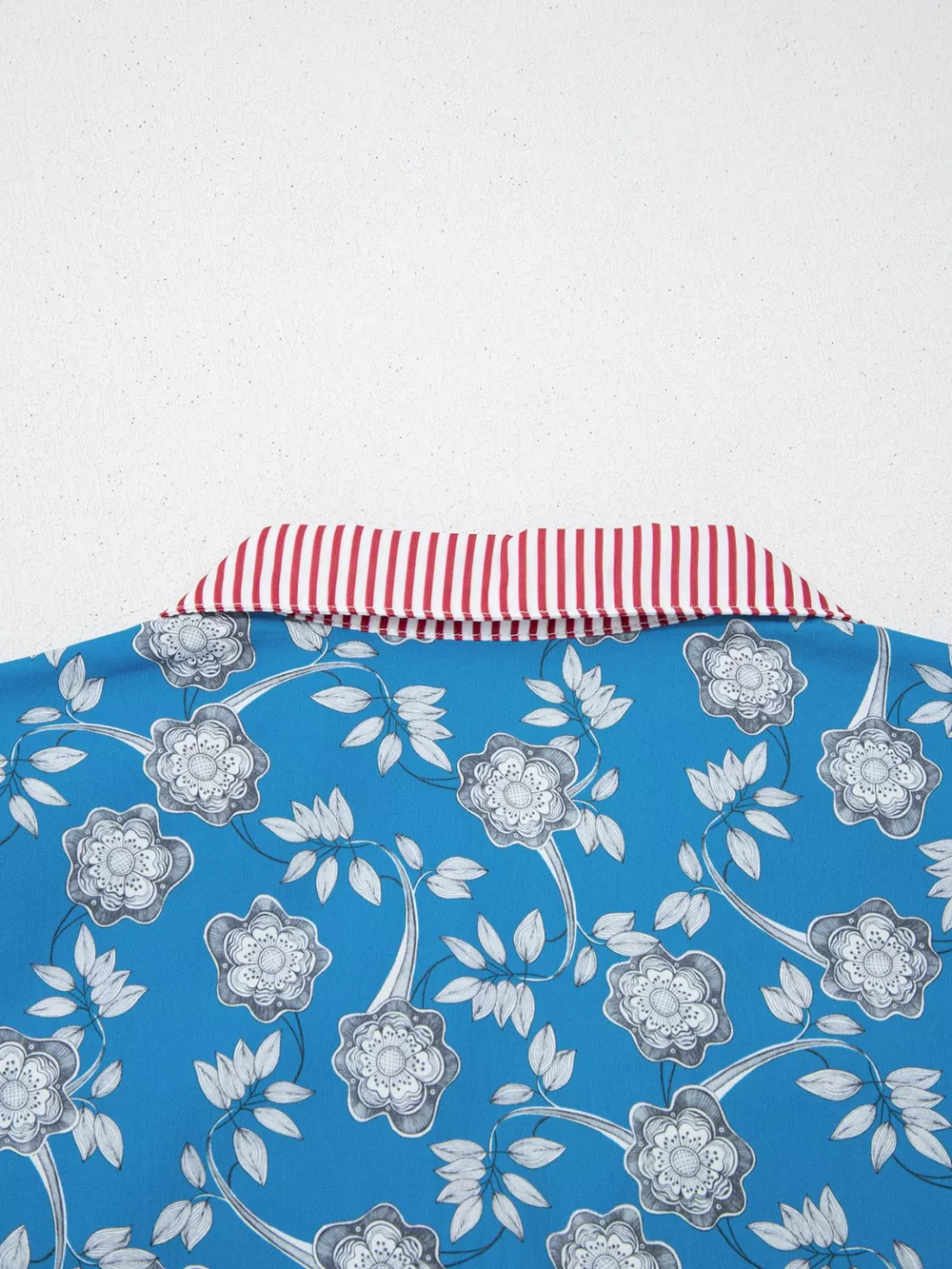 Floral Print Striped Trim Button Neck Short Sleeve Blouse, image 2