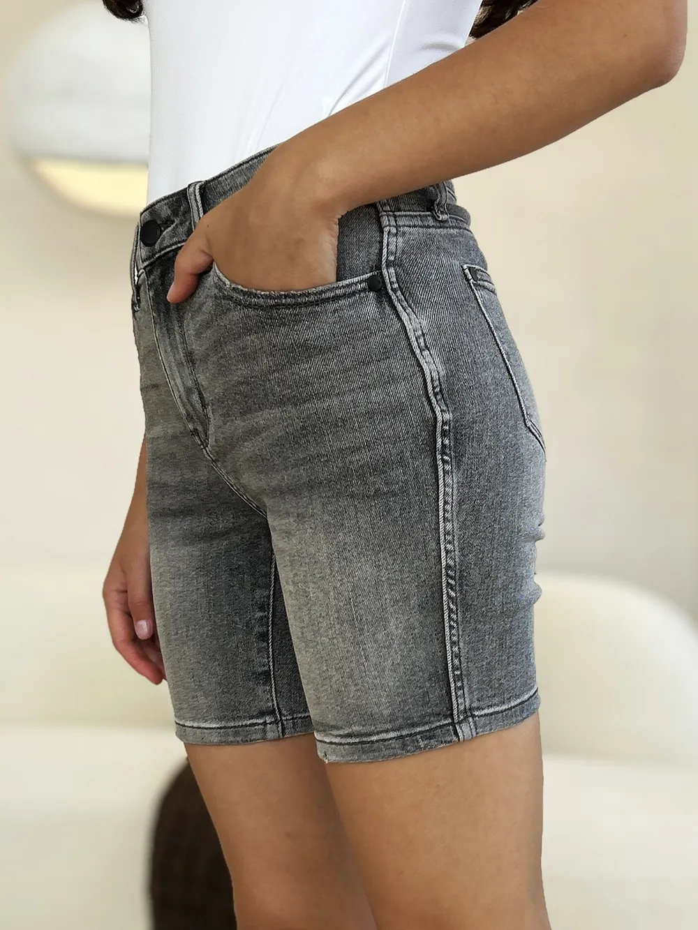 Full Size High Waist Washed Denim Shorts, image 2