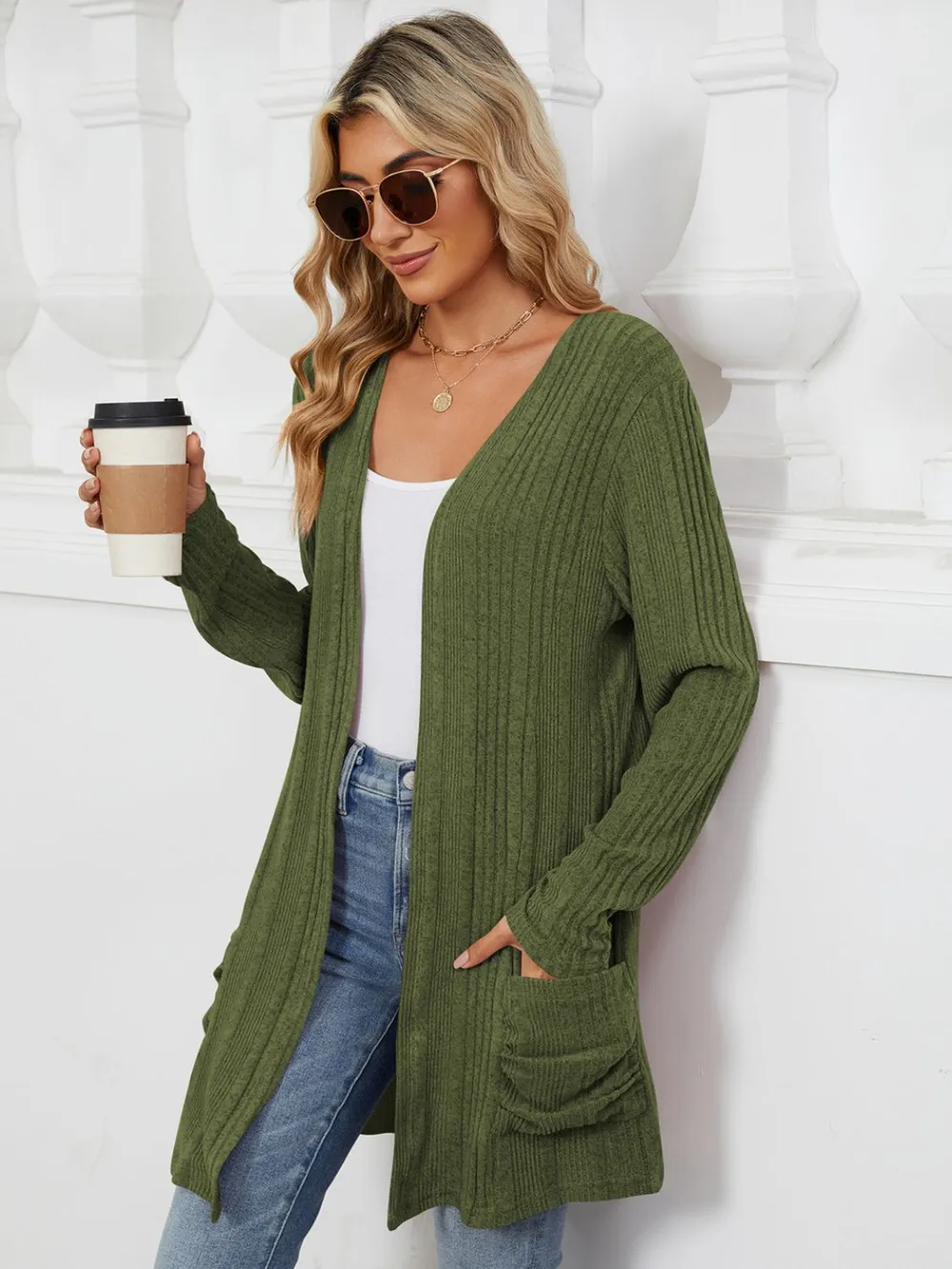 Pocketed Open Front Long Sleeve Cardigan, image 18