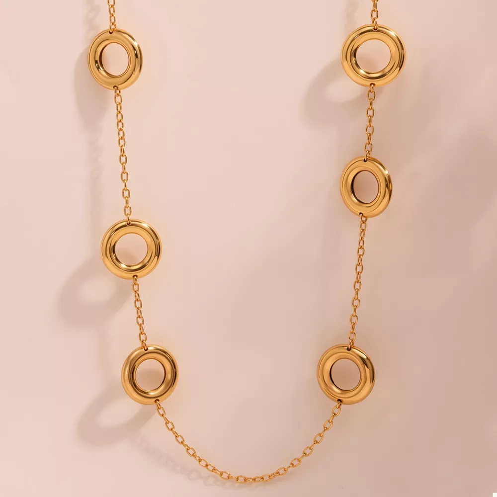 18K Gold-Plated Circle Chain Statement Necklace, image 7
