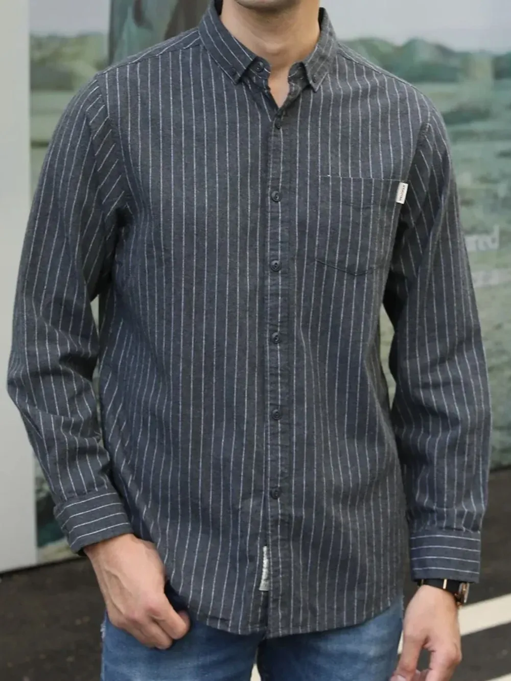 Men's Plus Size Pinstripe Button-Down Shirt, image 5