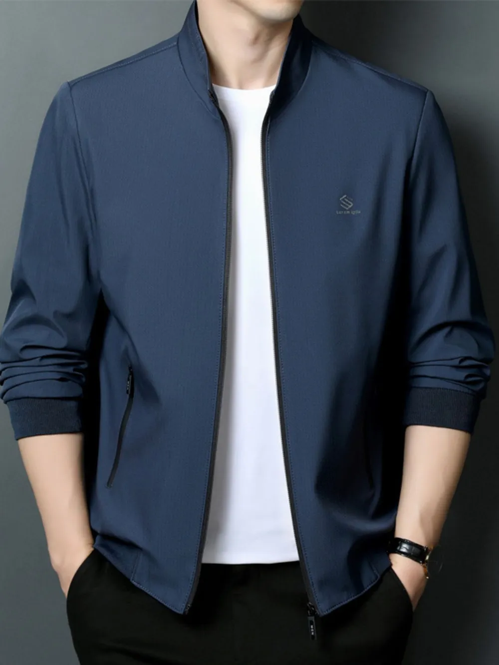 Men's Plus Size Zip Up Long Sleeve Jacket, image 2