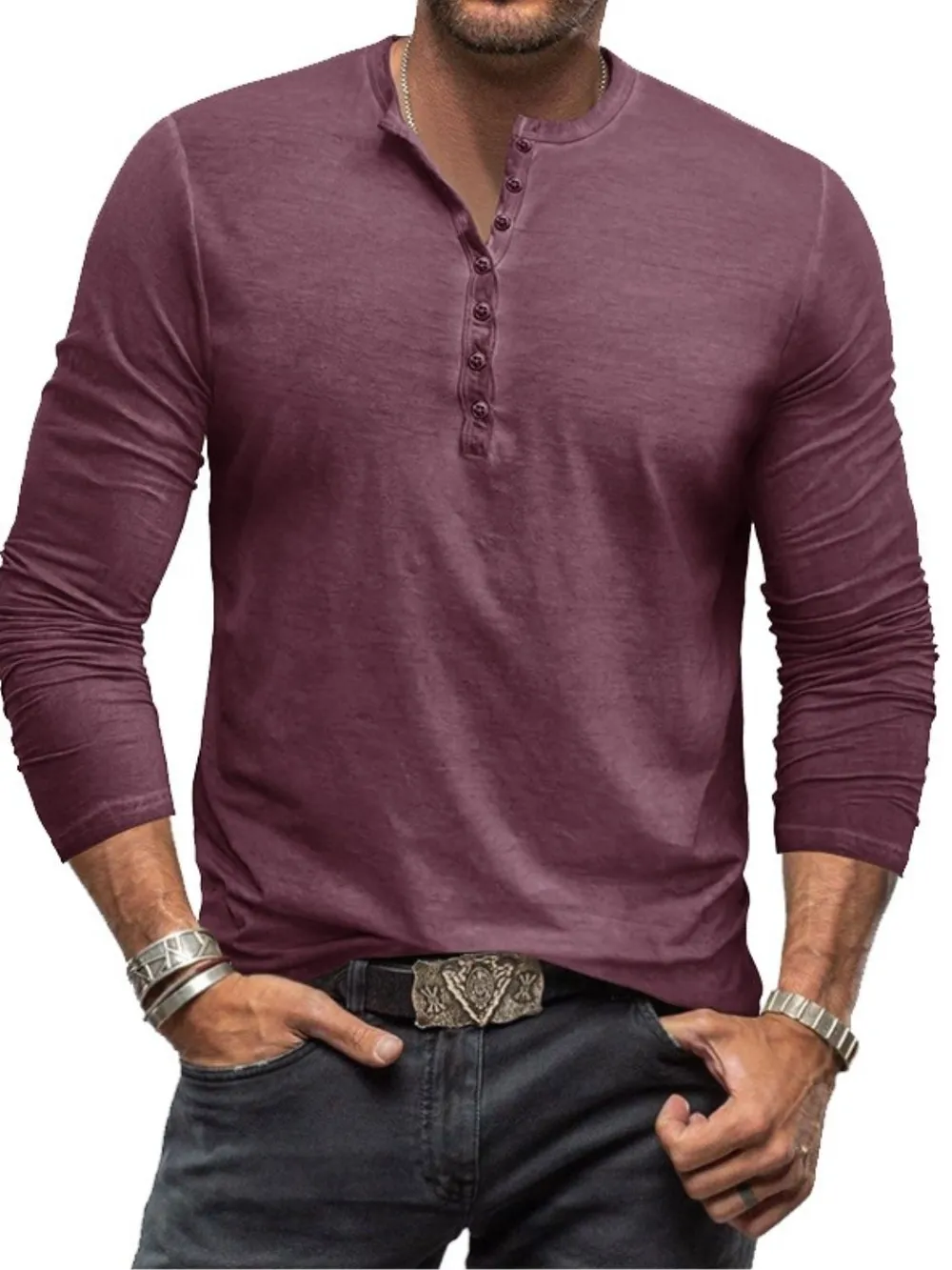 Men's Full Size Button Detail Long Sleeve Top Plus Size, image 5