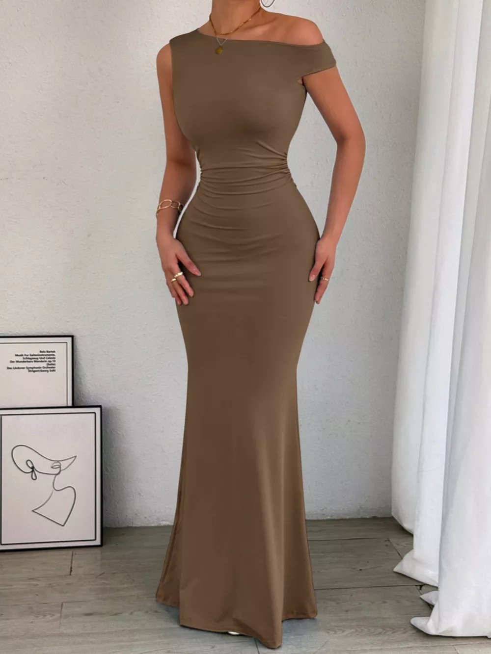 One-Shoulder Ruched Bodycon Maxi Dress, image 25