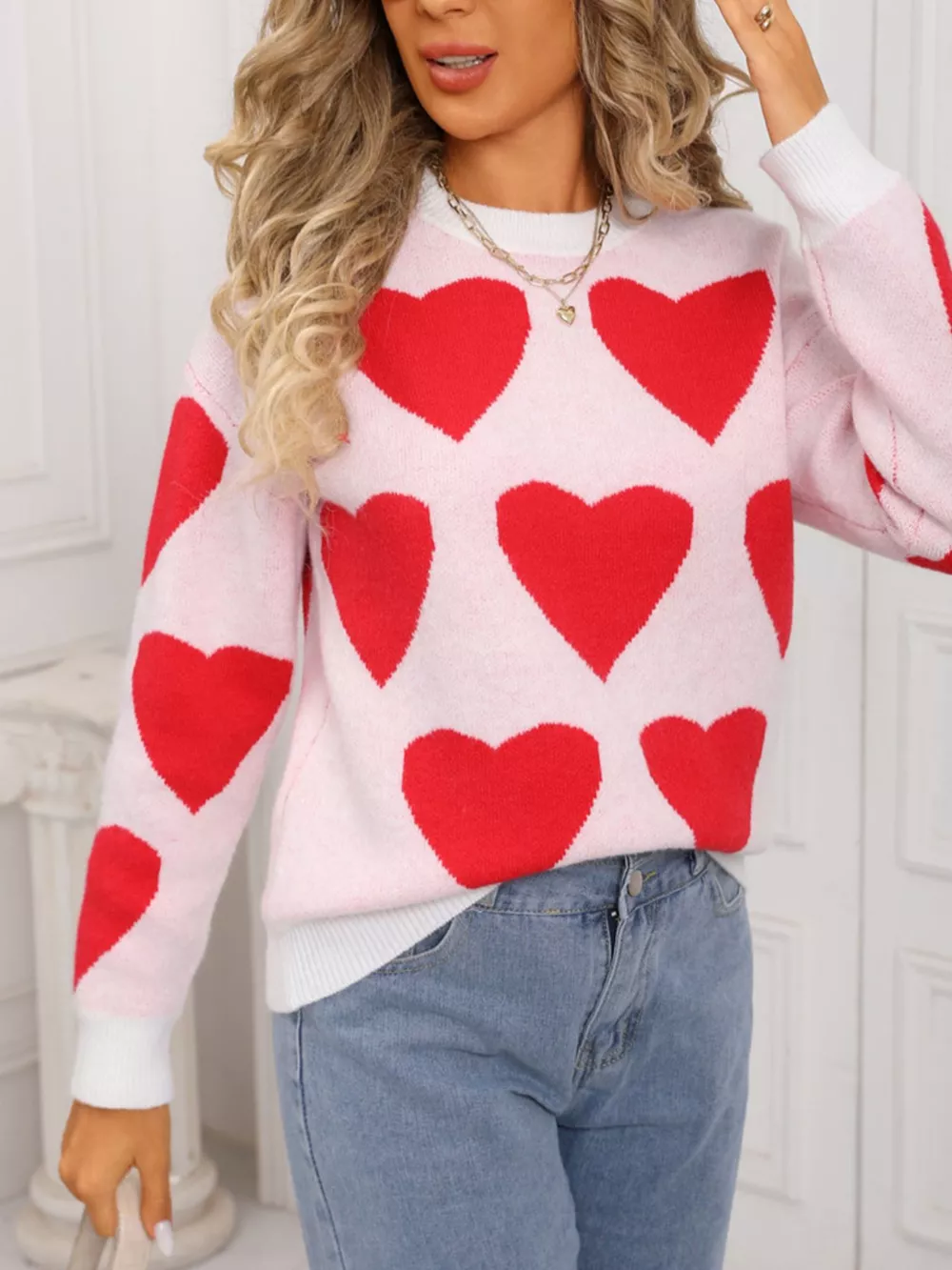 Valentine's Day Heart Round Neck Knitted Sweater, image 6