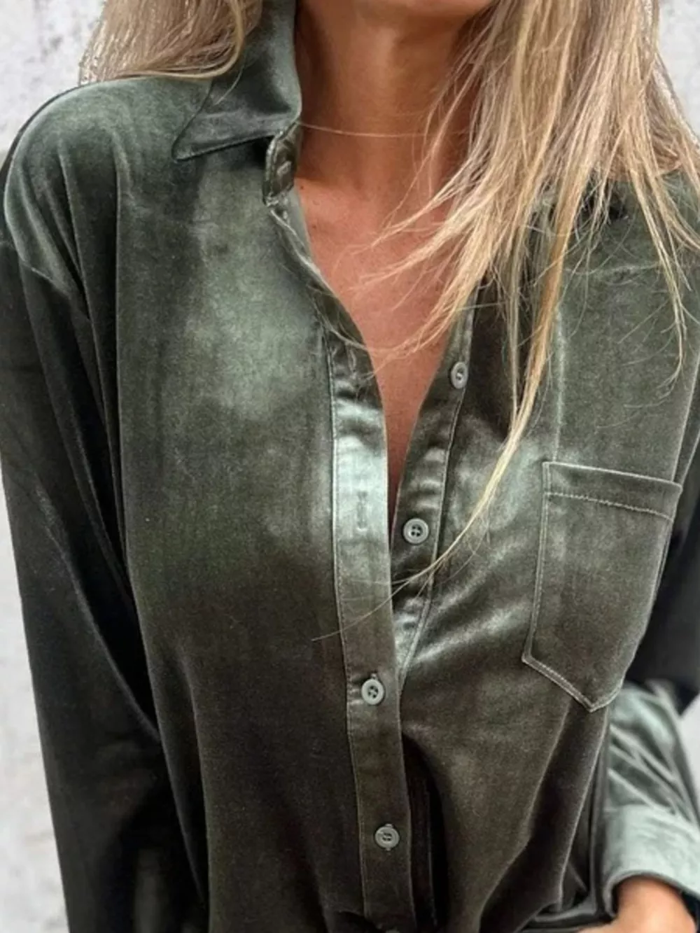 Full Size Velvet Button-Up Long Sleeve Shirt Plus Size, image 2