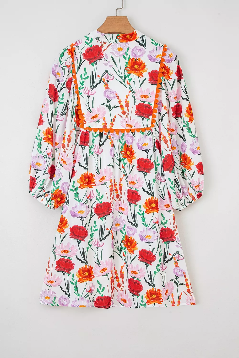 Floral Print 3/4 Puff Sleeve Ricrac Trim Mini Dress, image 6