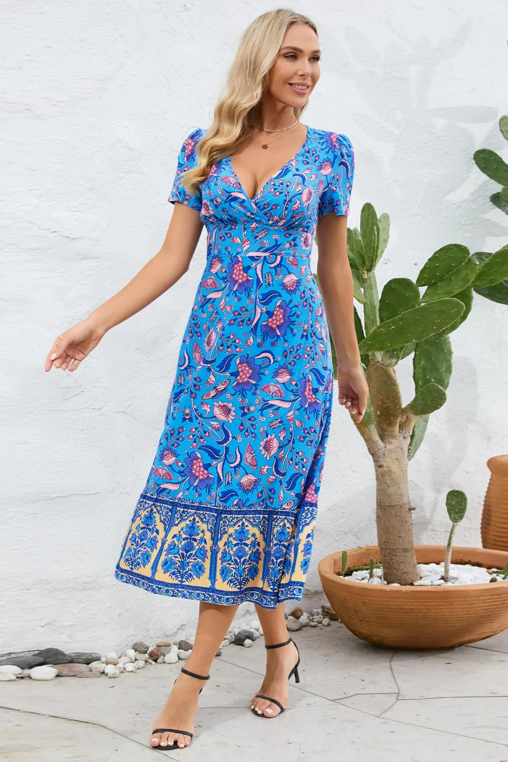 Printed Surplice Short Sleeve Dress, image 11