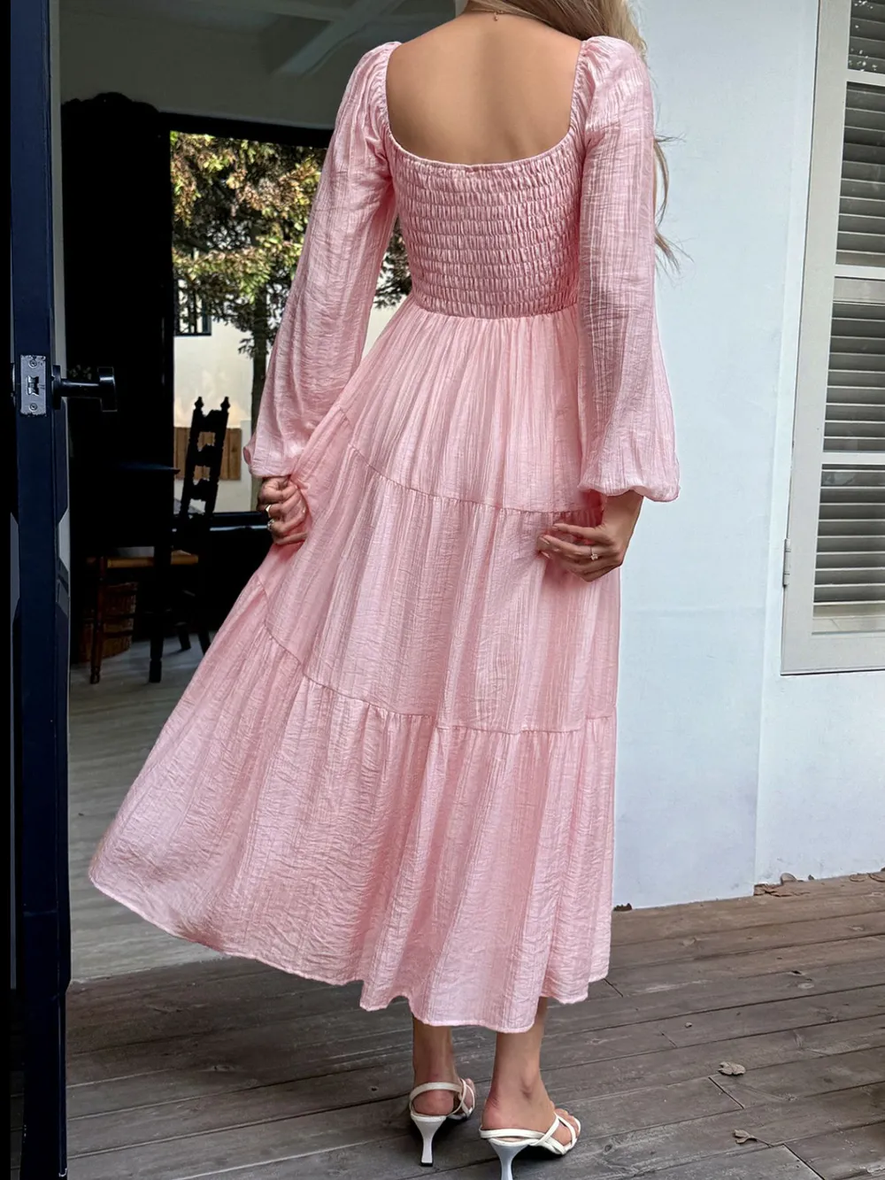 Tiered Balloon Sleeve Midi Dress, image 4