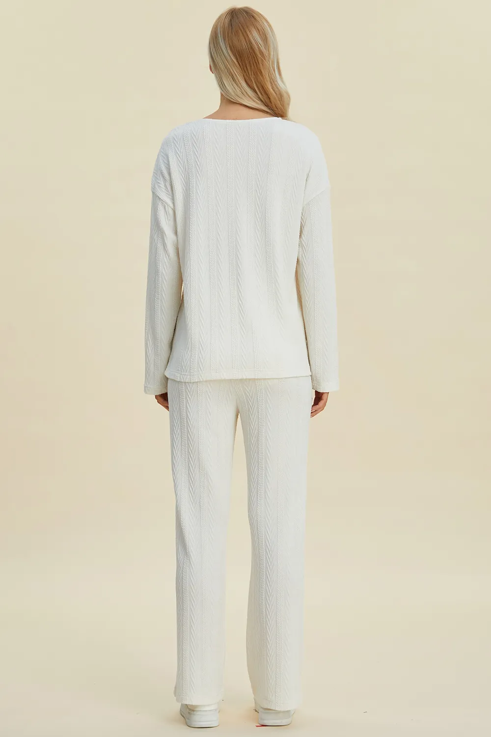 Full Size Cable-Knit Long Sleeve Top and Pants Set, image 2