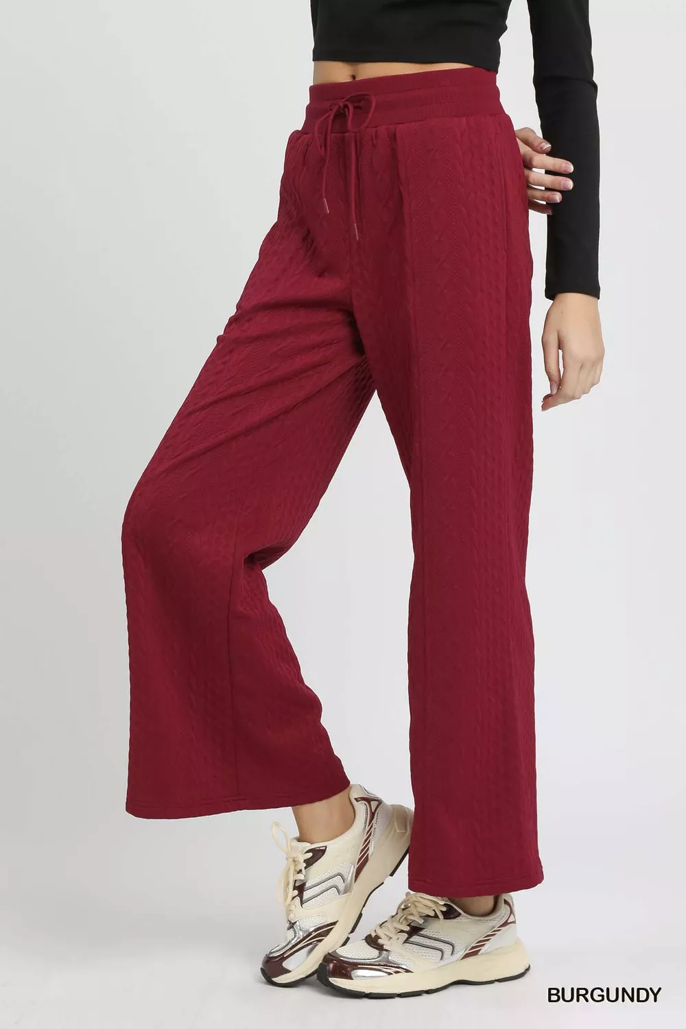 Cable Knit Textured Wide Leg Pants, image 2
