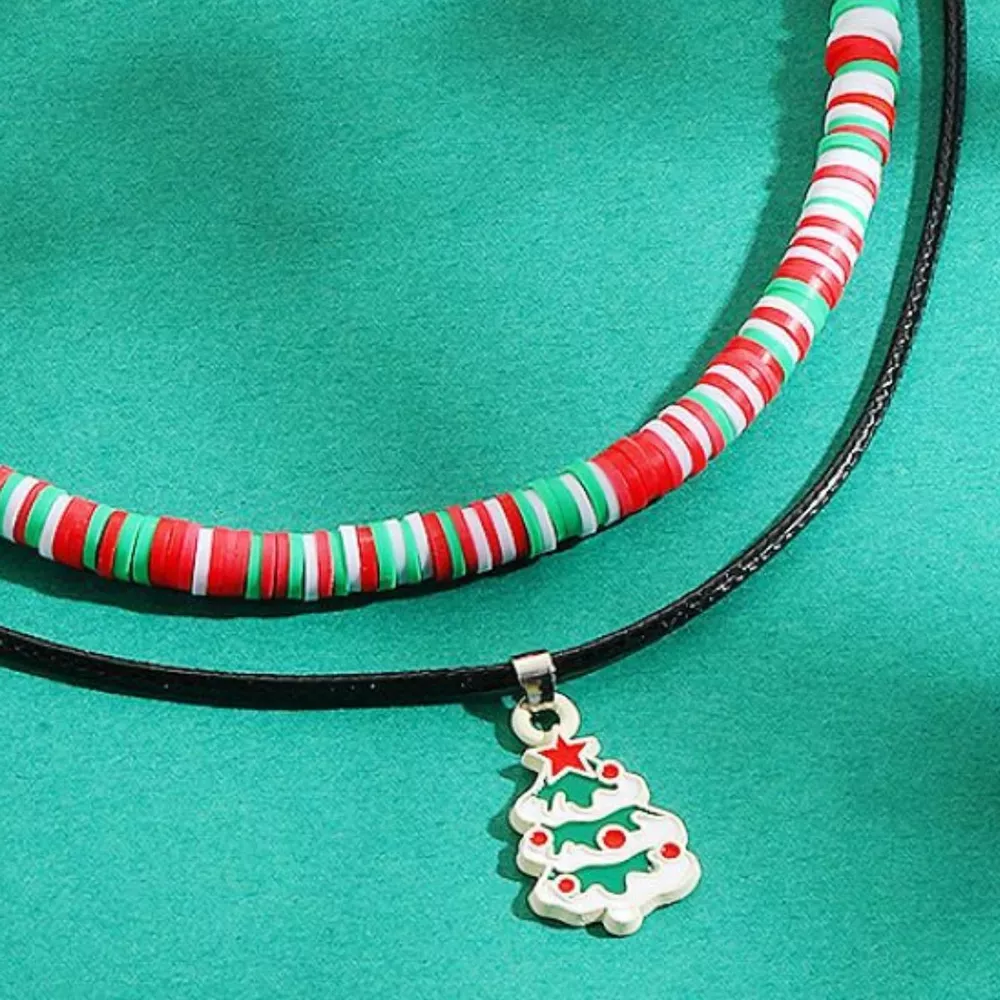 Colorful Double Layered Necklace with Christmas Tree Pendant, image 4