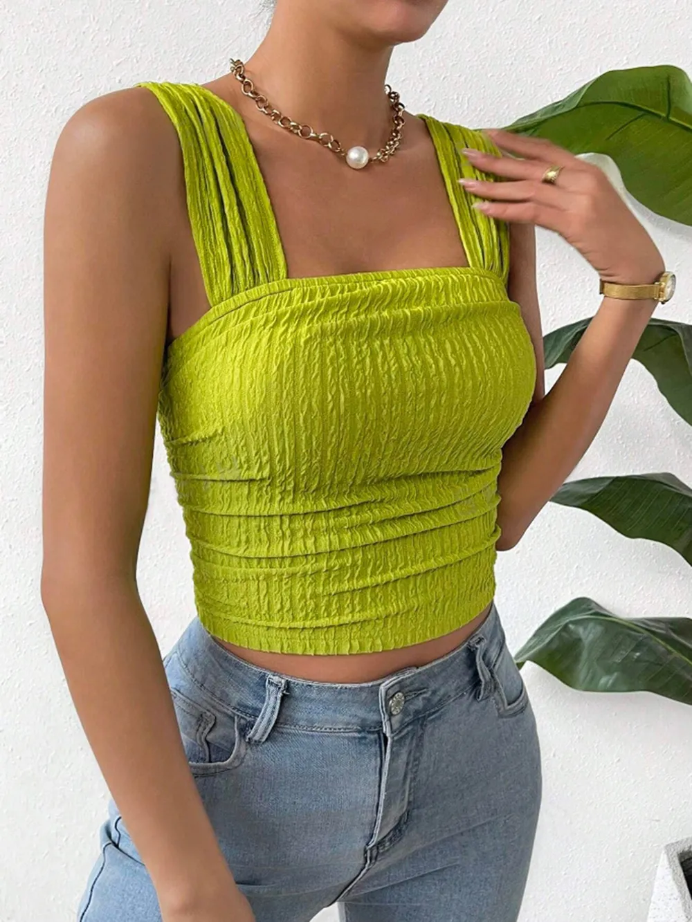 Textured Square Neck Wide Strap Tank, image 2