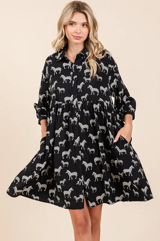 Zebra Print Button Down Shirt Mini Dress, image 2