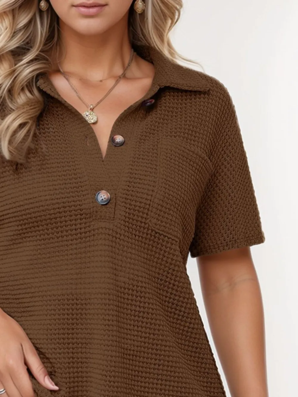 Waffle-Knit Short Sleeve Polo Shirt, image 10