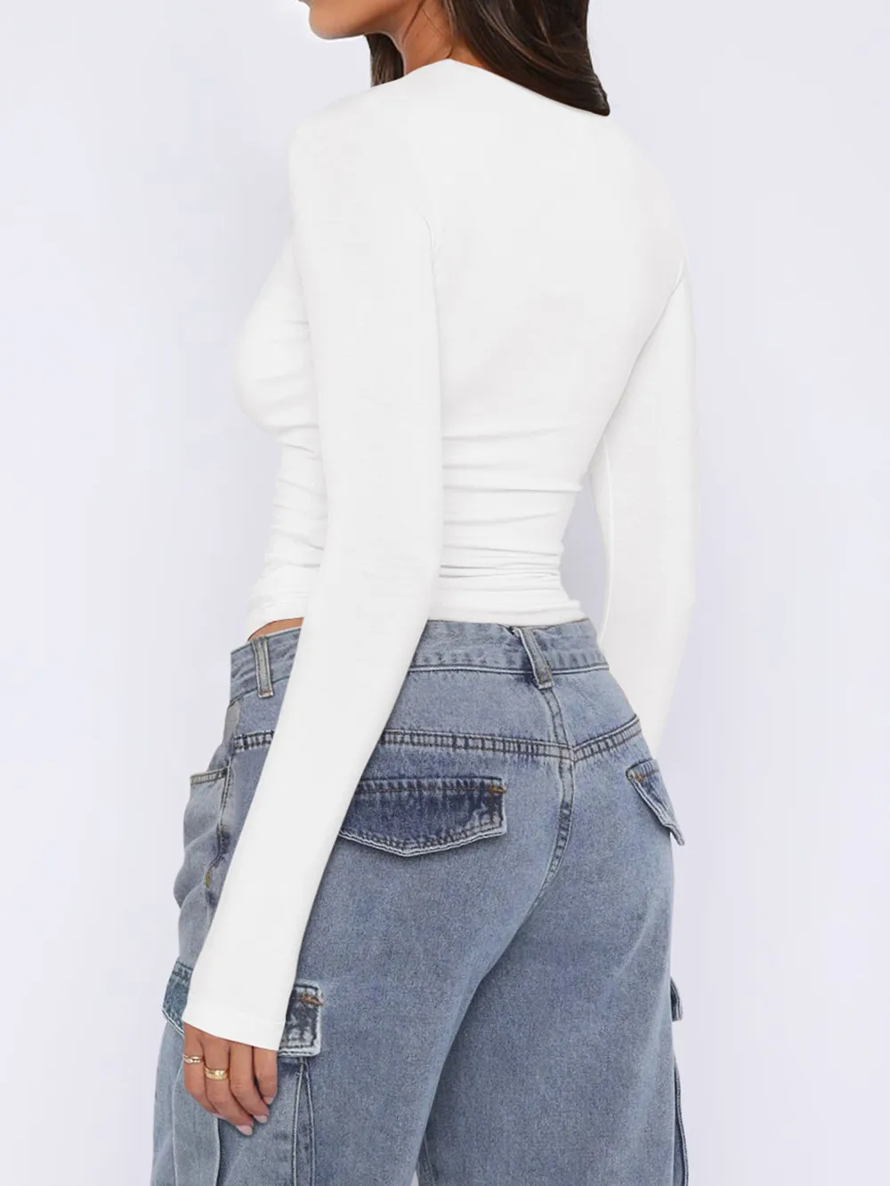 Ruched Asymmetrical Neck Long Sleeve T-Shirt, image 4