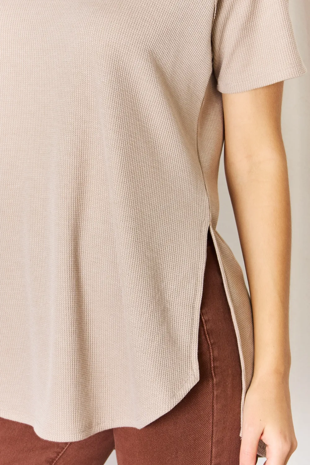 Baby Waffle Short Sleeve Slit High-Low T-Shirt, image 5
