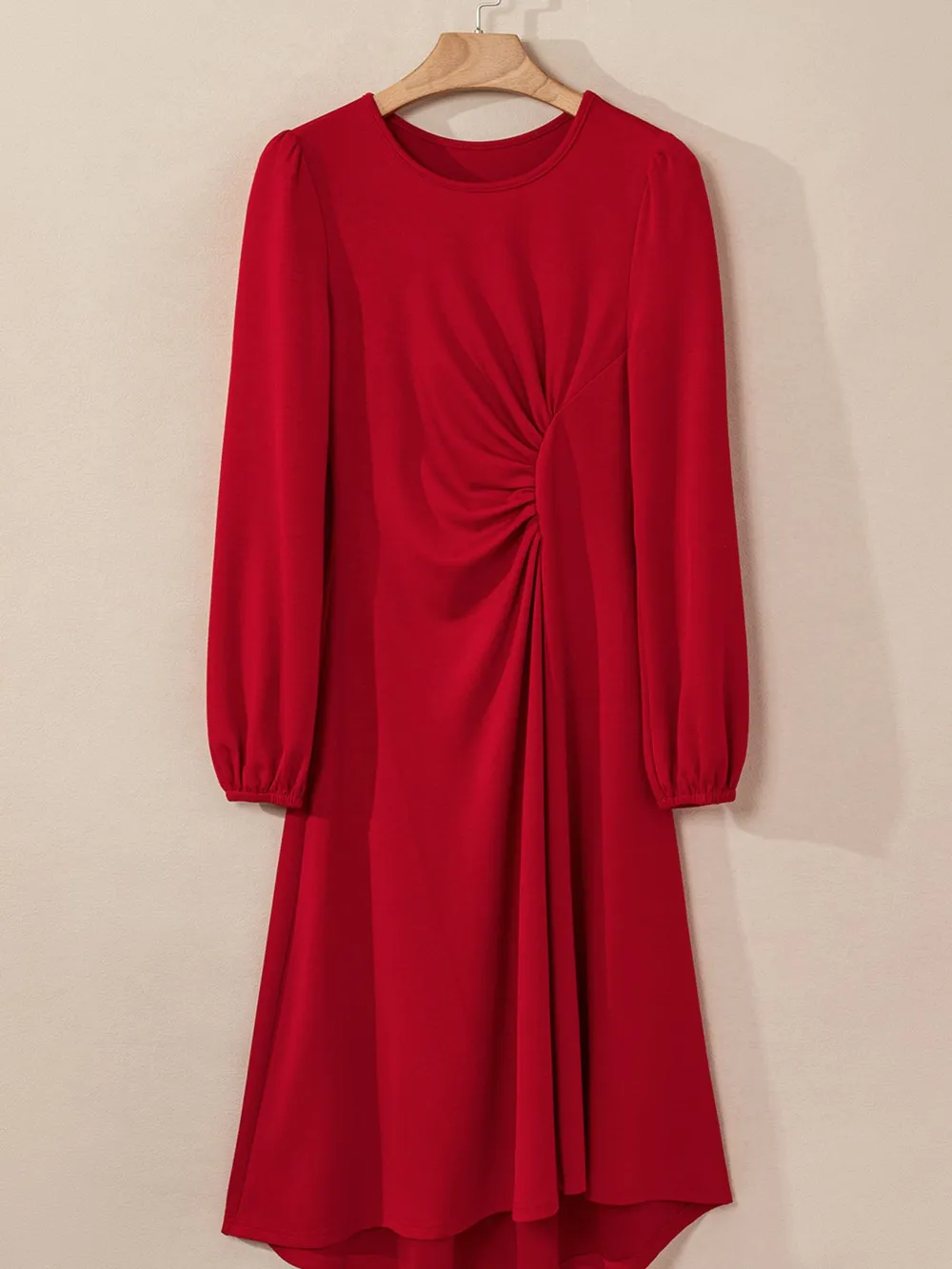 Solid Color Ruched Detail Long Sleeve Midi Dress, image 4
