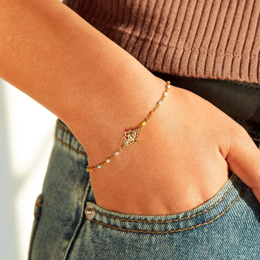 Lotus Shape 18K Gold-Plated Bead Bracelet, image 2