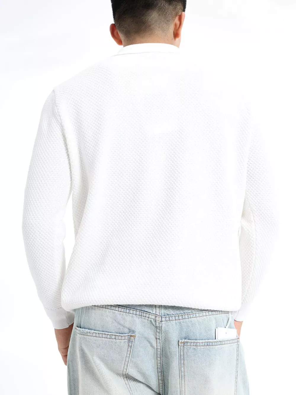 Men's Plus Size Textured Knit Polo Collar Sweater, image 10
