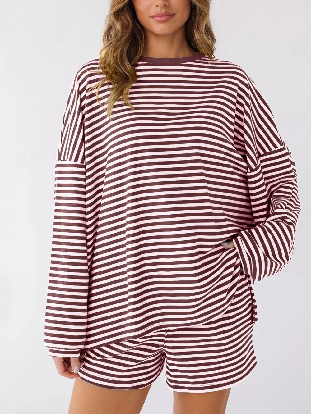 Casual Striped Long Sleeve Top and Shorts Set, image 8