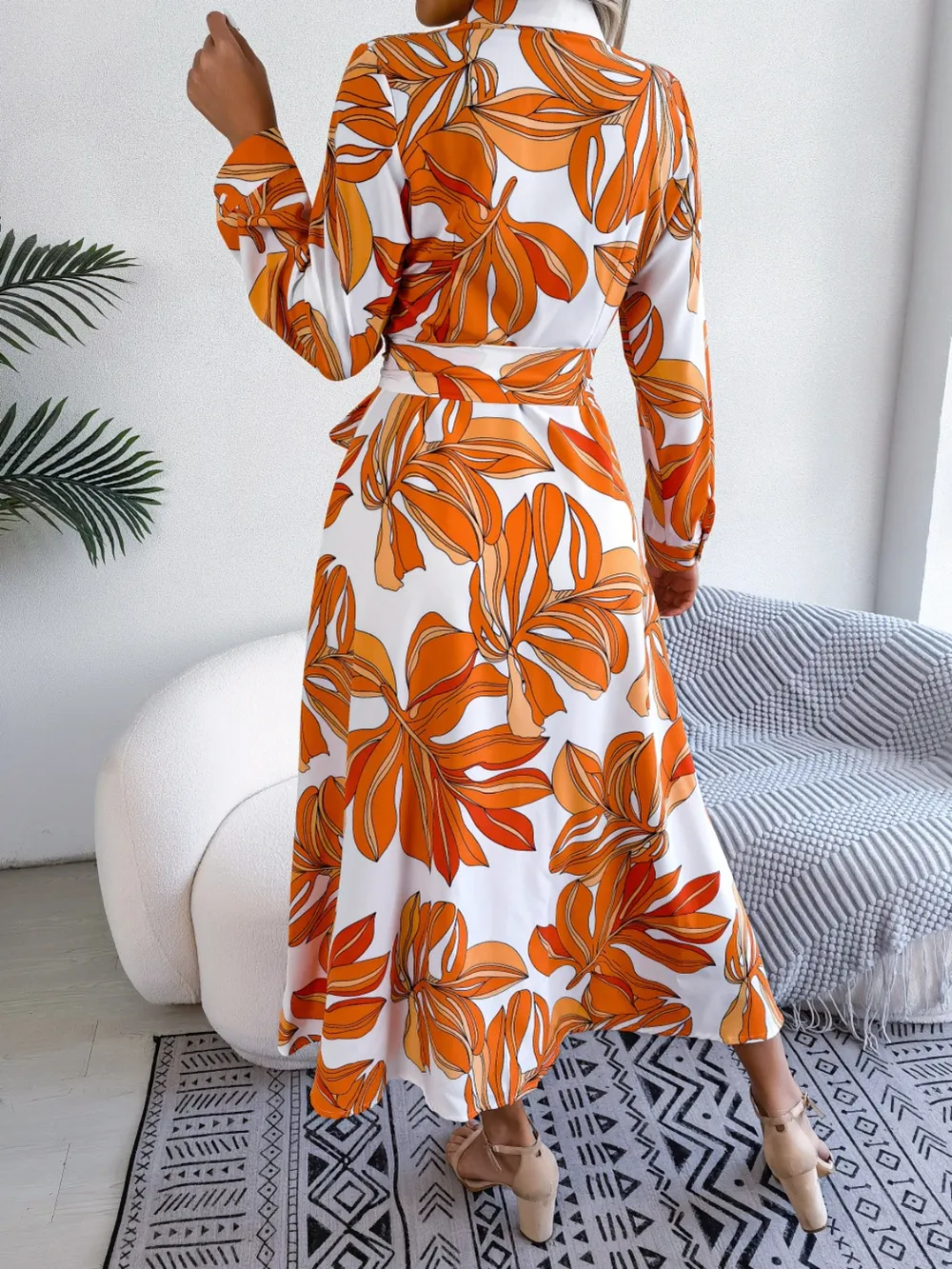 Tied Button Up Long Sleeve Dress, image 2