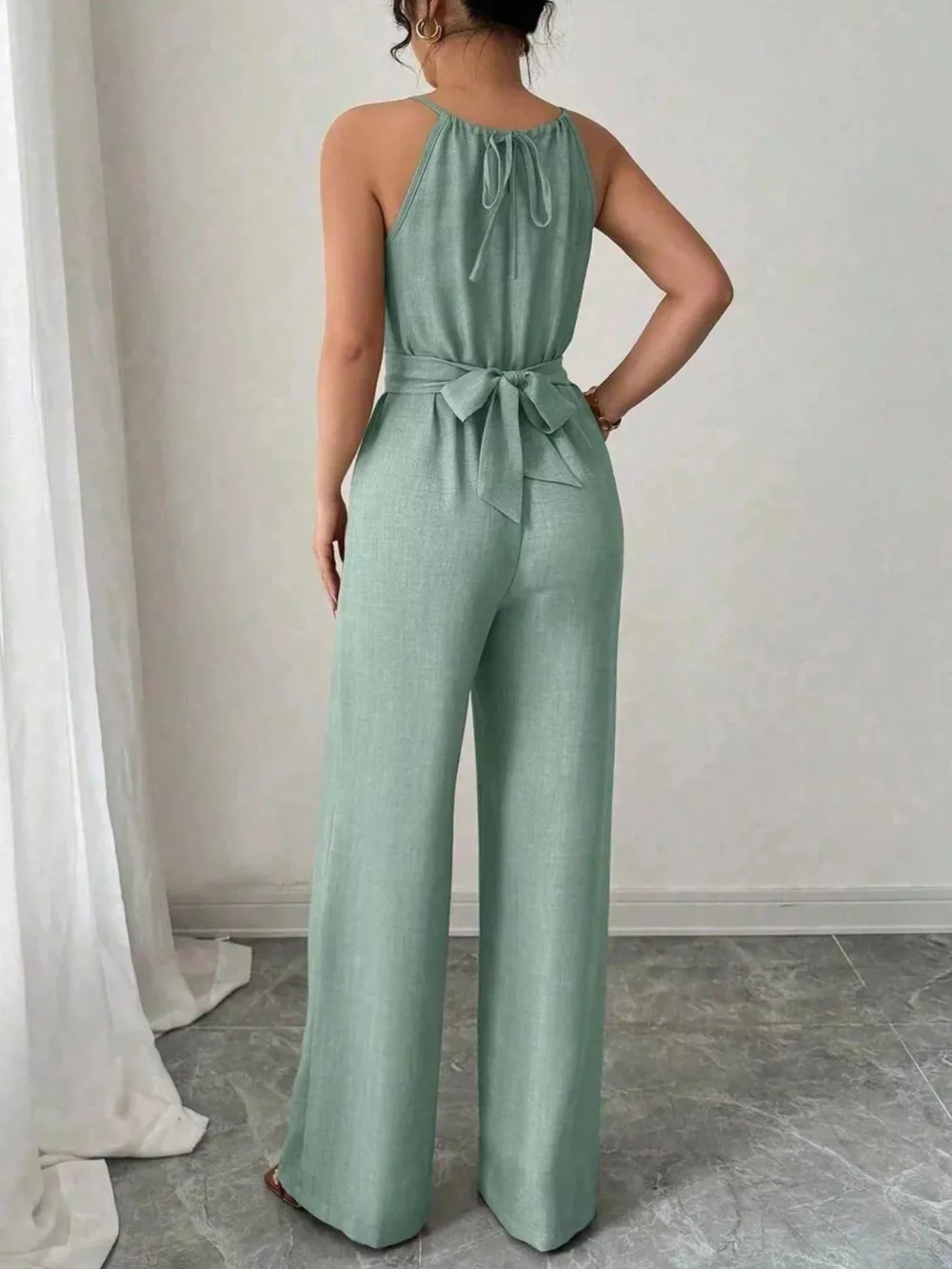 Sleeveless Tie Waist Wide-Leg Jumpsuit, image 19